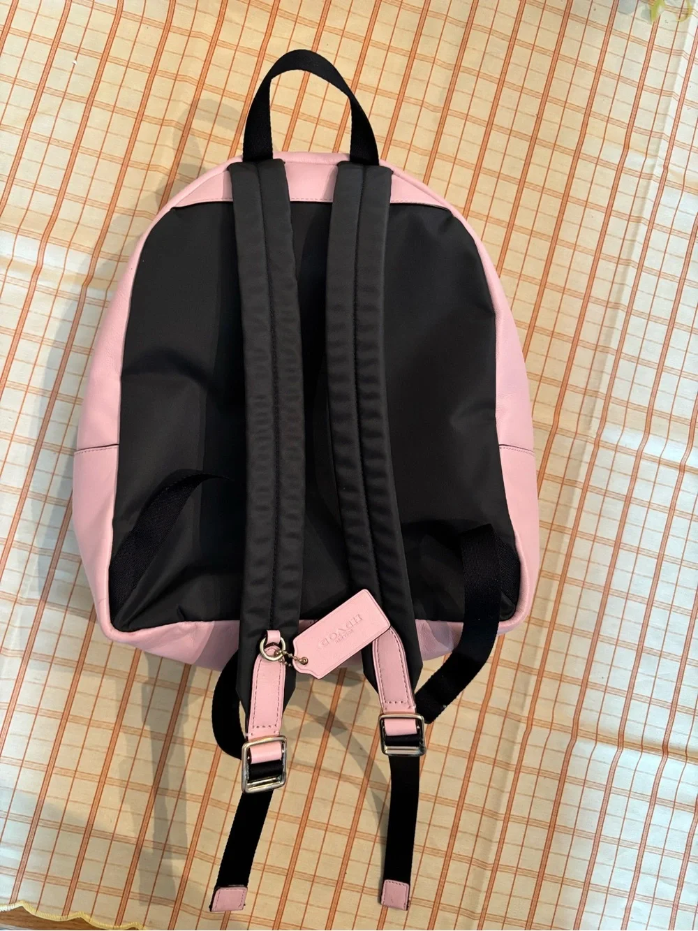 Coach Beige Signature Canvas Backpack with Pink Trim